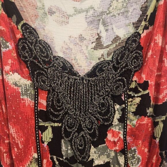 Anthropologie Meadow Rue Floral Sleeveless Tank Medium Red Pom Pom - Picture 3 of 6